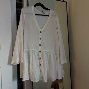 long sleeve button up babydoll mini dress